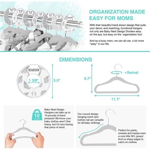 Baby Nest Designs 20x Baby Hangers for Closet with 7X Baby Closet Dividers for N - Picture 4 of 7